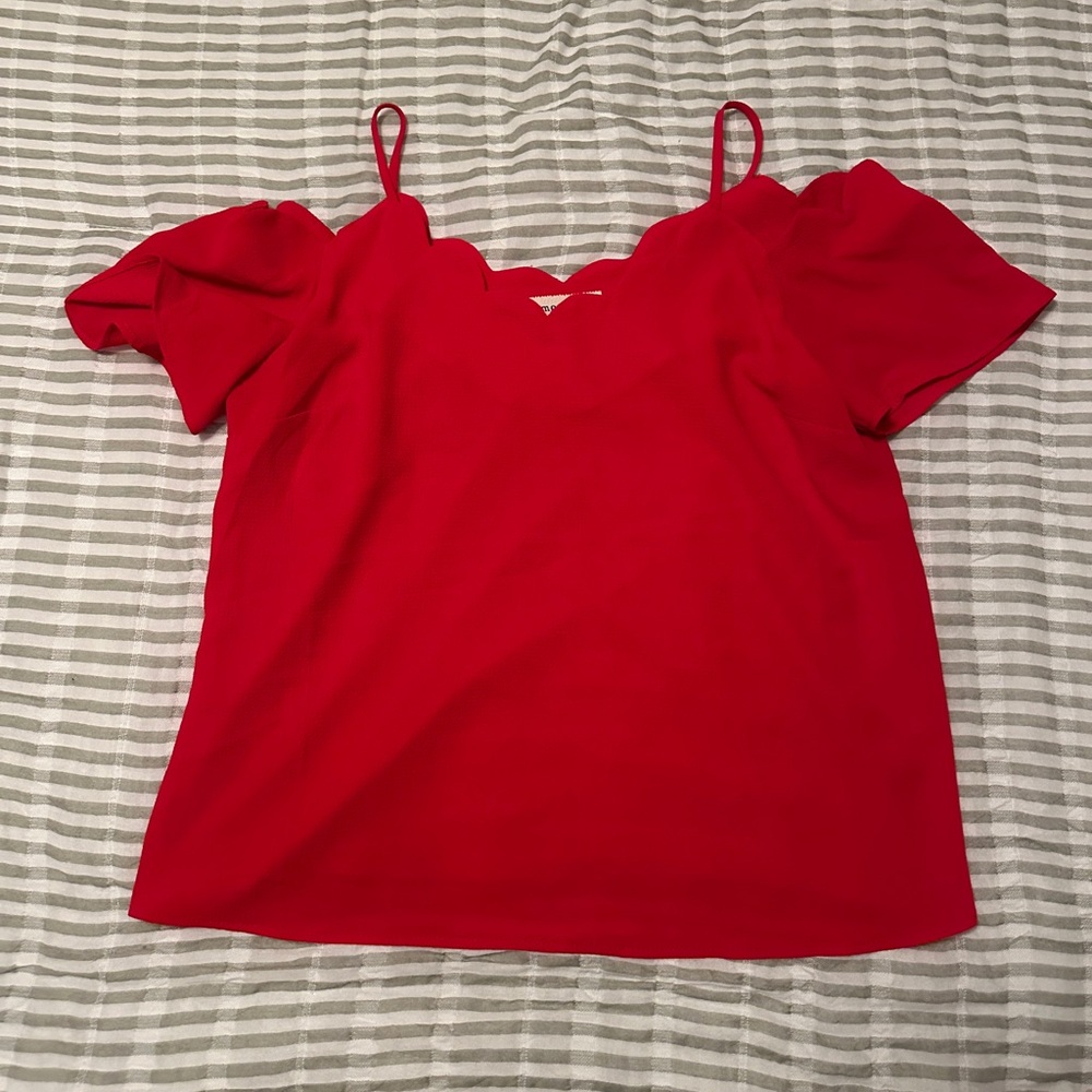 Monteau Red Scalloped V-Neck Camisole Top